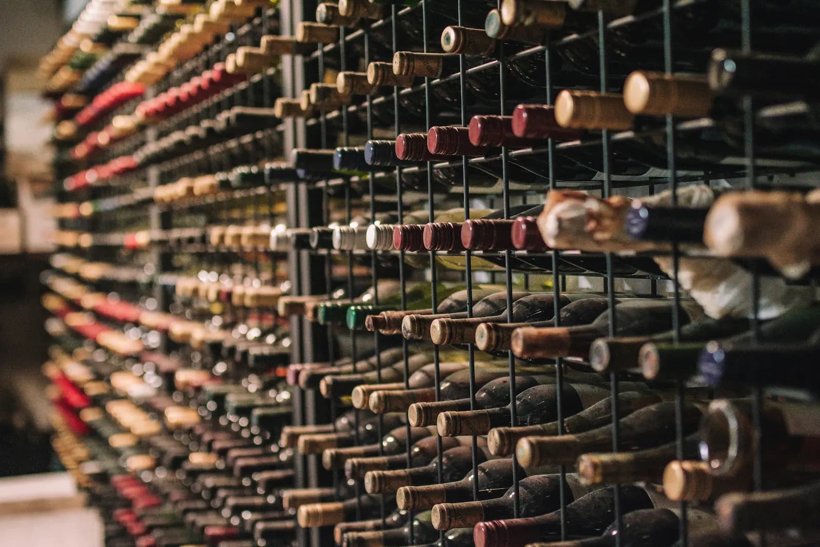 Wine bottles arranged in a production setting